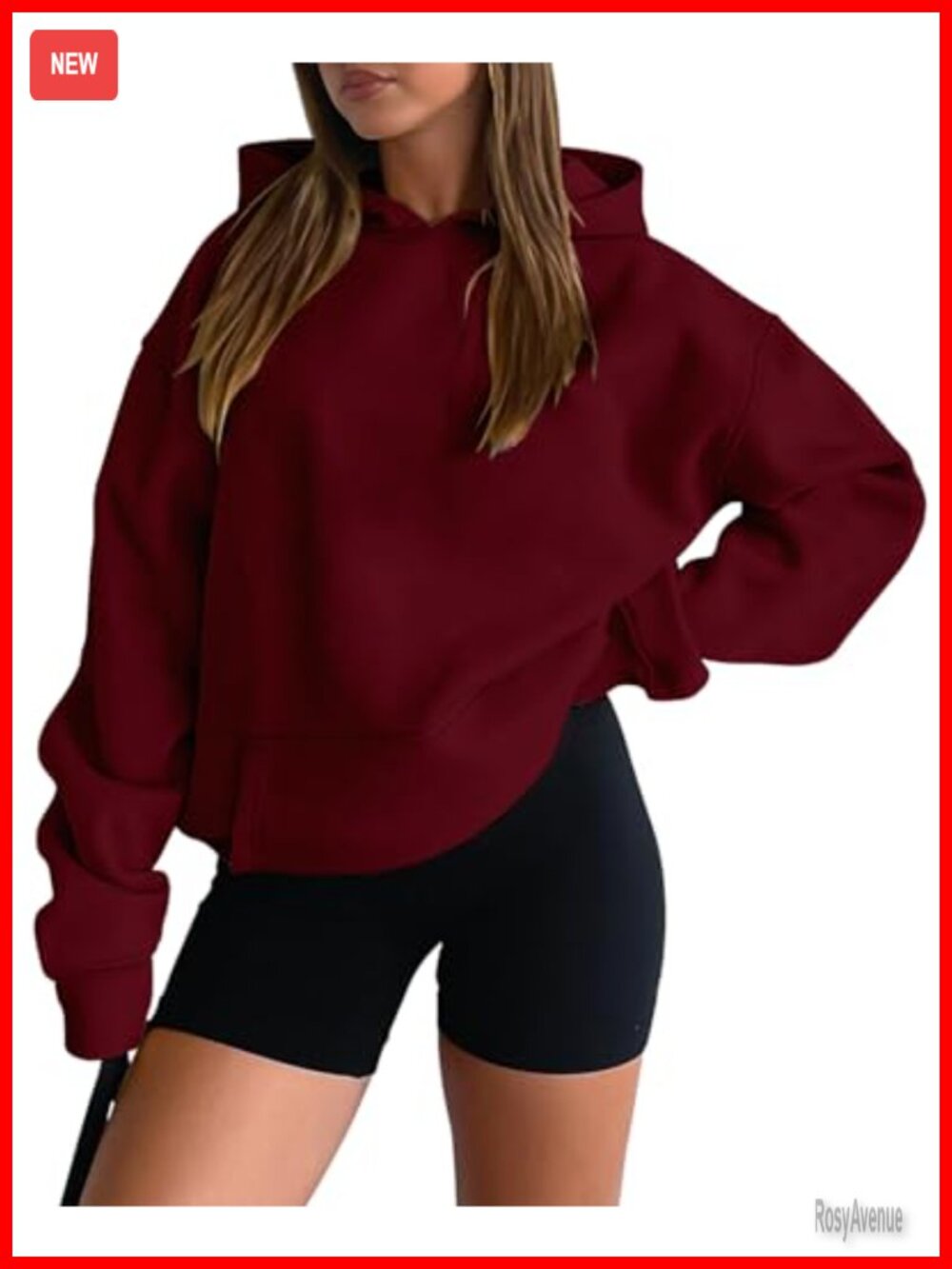 Womens Casual Pullover Hoodie Long Sleeve Kangaroo Pocket Drop Shoulder